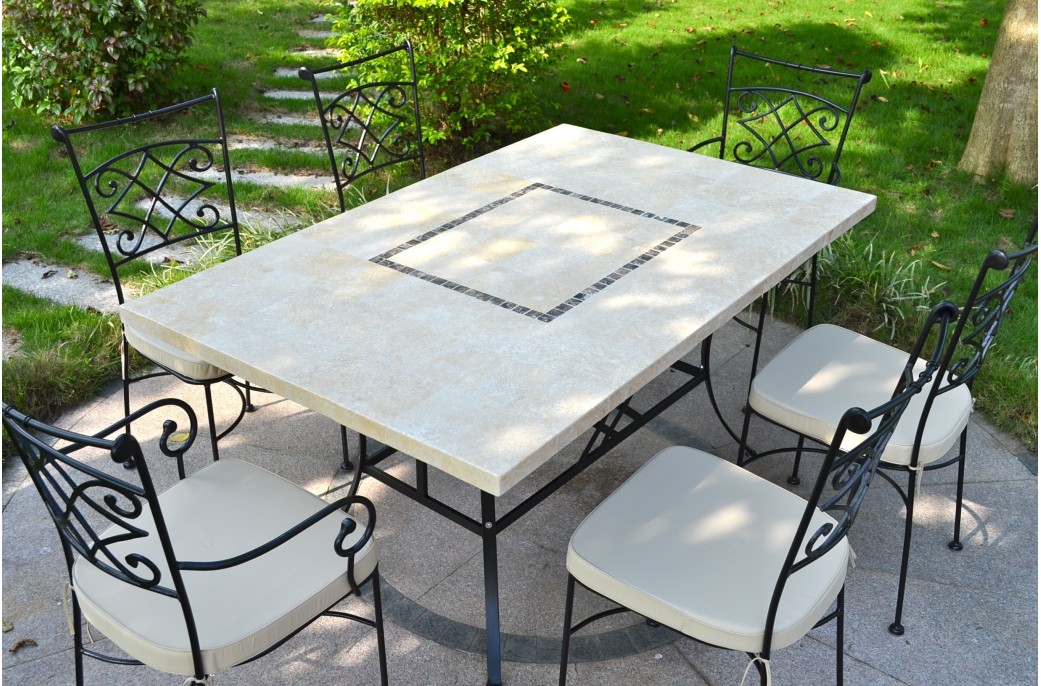 Salon De Jardin En Pierre Gamm Vert : MONTE CARLO Table de jardin 160×100 en mosaïque de marbre Pierre Salon De Jardin En Pierre Gamm Vert : MONTE CARLO Table de jardin 160×100 en mosaïque de marbre Pierre