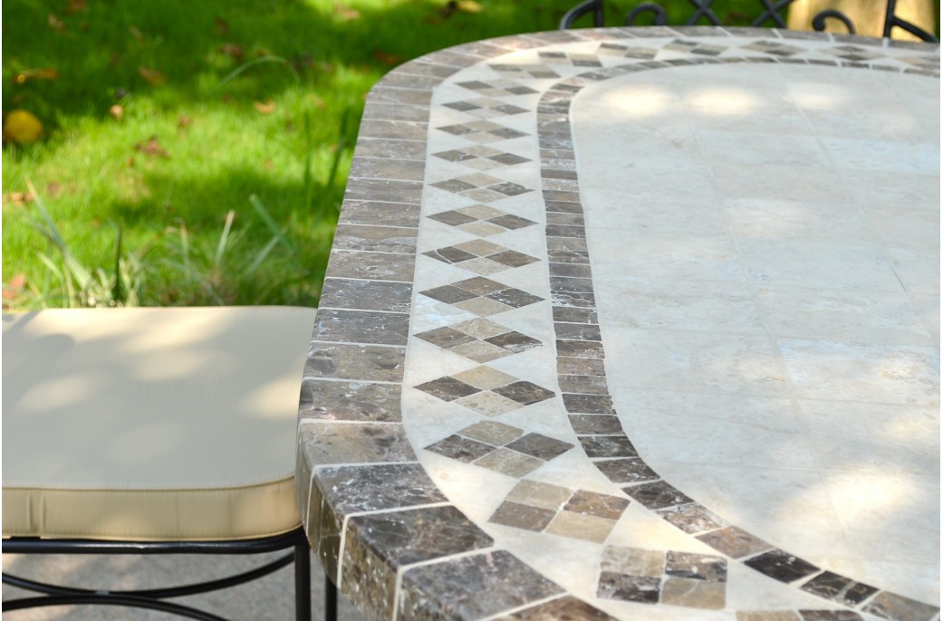 Salon De Jardin En Pierre Gamm Vert : Table mosaïque de jardin 240180160 cm ovale en marbre et travertin Salon De Jardin En Pierre Gamm Vert : Table mosaïque de jardin 240180160 cm ovale en marbre et travertin