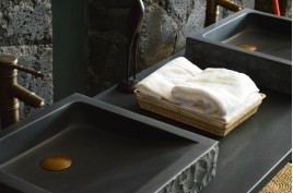 Lavabo Vasque salle de bain en pierre 40-60x40 granit noir BORNEO