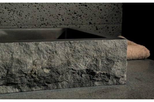 Vasque en pierre noire granit véritable 40-60cm BORNEO