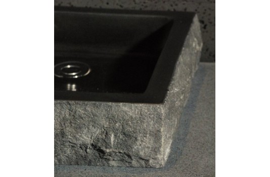 Vasque en pierre noire granit véritable 40-60cm BORNEO