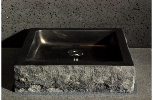 Vasque en pierre noire granit véritable 40-60cm BORNEO