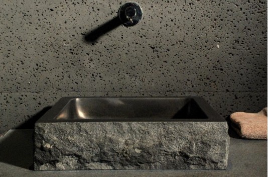 Vasque en pierre noire granit véritable 40-60cm BORNEO