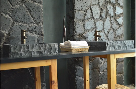 Vasque en pierre noire granit véritable 40-60cm BORNEO