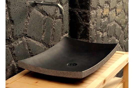 Vasque en pierre véritable noire à poser 60x40 Basalte LOTUS