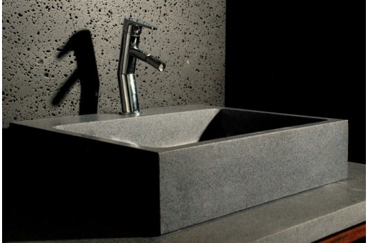 Vasque salle de bain évier granit véritable gris trou robinetterie intégré ALPHA Vasque salle de bain évier granit véritable gris trou robinetterie intégré ALPHA