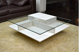 Table basse pierre et verre haut de gamme (marbre Persan) - LANCASTER