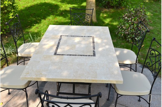Table jardin pierre naturelle 160-200-240 mosaïque marbre MONTE CARLO Table jardin pierre naturelle 160-200-240 mosaïque marbre MONTE CARLO