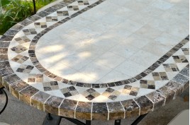 Table de jardin en mosaïque marbre travertin ovale 160-180-240  OVALI