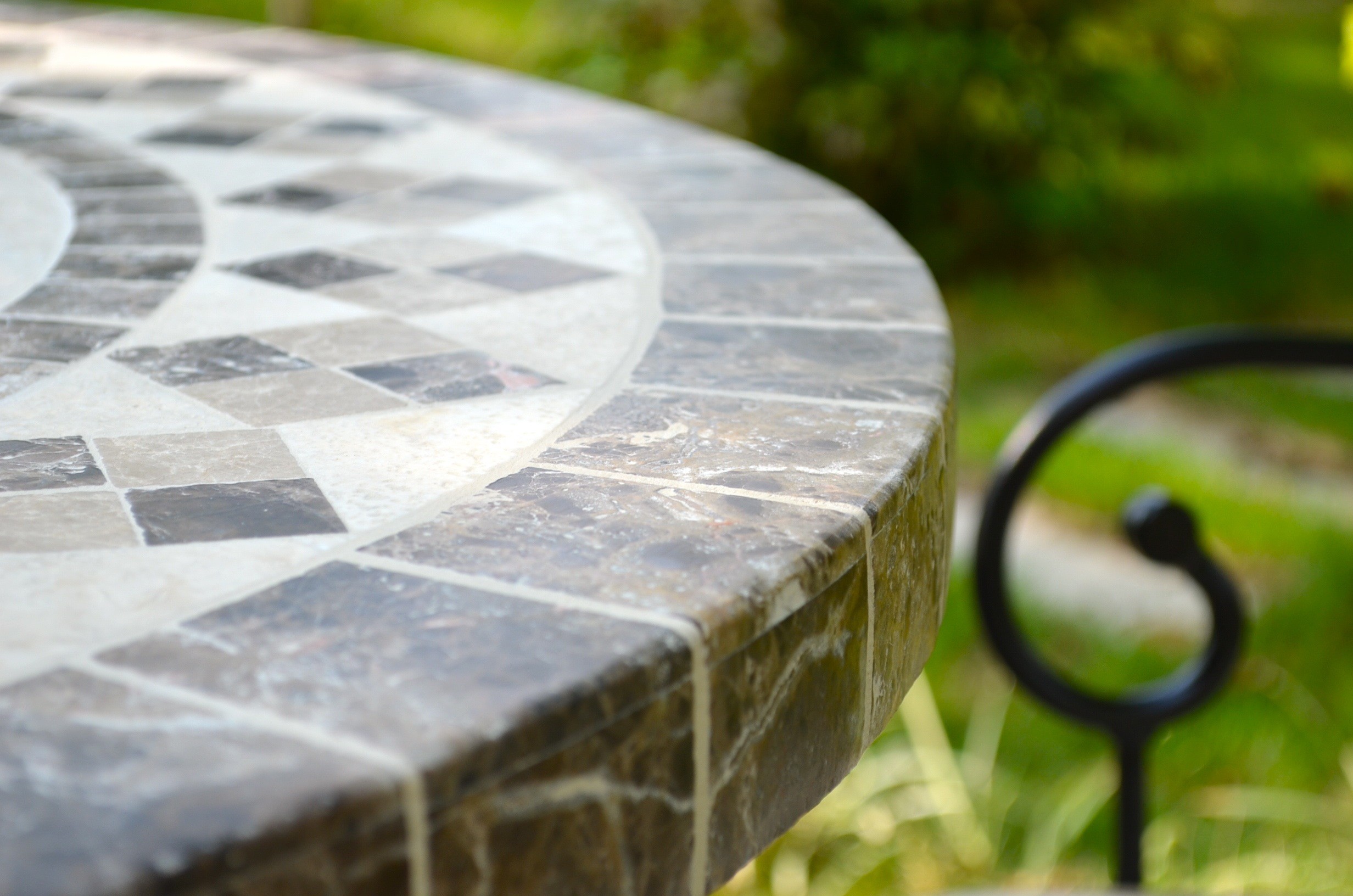 Table de jardin mosaïque 240-180-160cm ovale marbre travertin OVALI