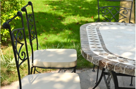 Table de jardin en mosaïque marbre travertin ovale 160-180-240  OVALI Table de jardin en mosaïque marbre travertin ovale 160-180-240  OVALI