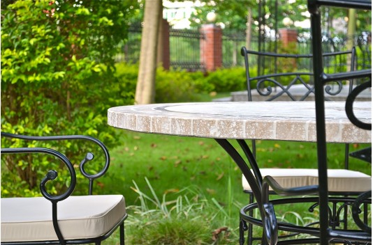 Table de jardin ronde pierre mosaïque marbre 90-160 MEXICO