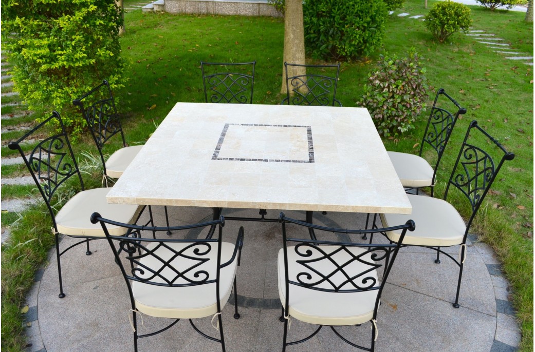 CAPRI Table mosaïque carrée pour extérieur intérieur en marbre 140x140