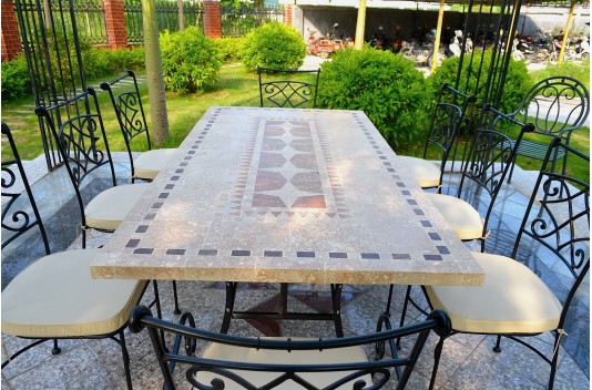 Table de jardin mosaique marbre pierre naturelle 240 TAMPA