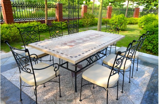 Table de jardin mosaique marbre pierre naturelle 240 TAMPA