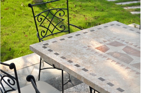 Table de jardin mosaique marbre pierre naturelle 240 TAMPA