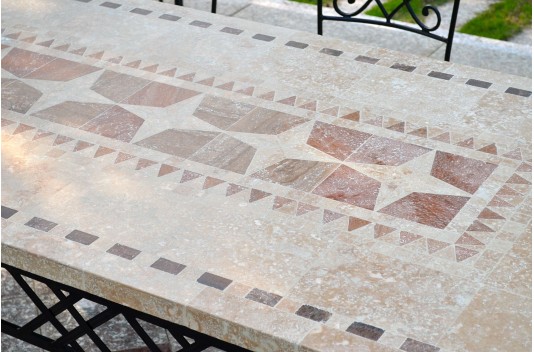 Table de jardin mosaique marbre pierre naturelle 240 TAMPA