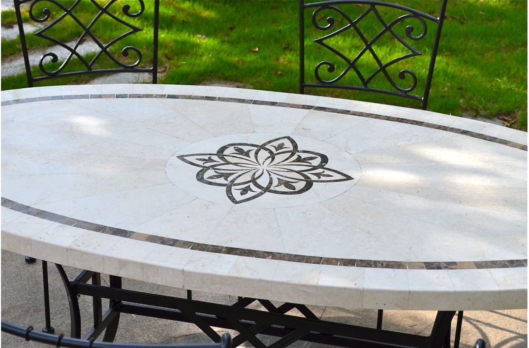 Haut Table Mosaïque Ellipse De En Marbre Naturelle Jardin Pierre SzMVpU