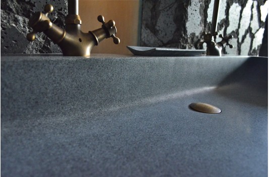 Double vasques en pierre véritable granit gris 100x46 LOOAN
