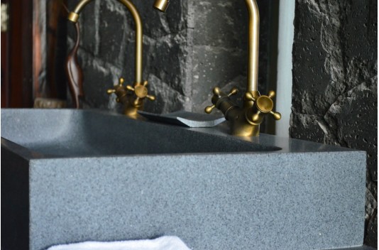 Double vasques en pierre véritable granit gris 100x46 LOOAN
