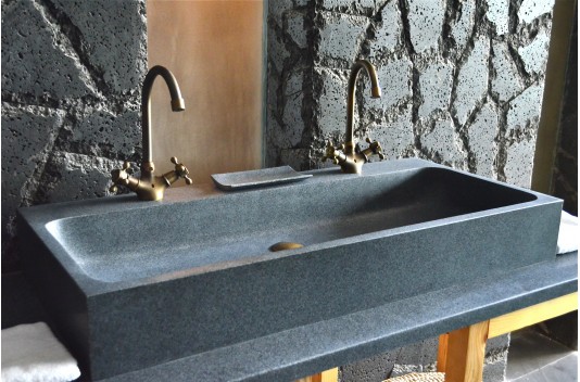 Double vasques en pierre véritable granit gris 100x46 LOOAN