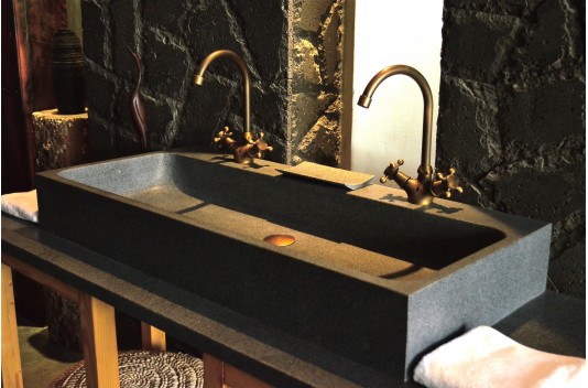 Double vasques en pierre véritable granit gris 100x46 LOOAN