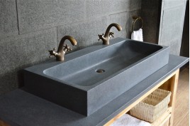 Double vasques en pierre véritable granit gris 100x46 LOOAN