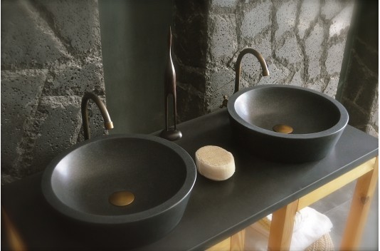 Vasque ronde pierre naturelle granit noir LEAF SHADOW Vasque ronde pierre naturelle granit noir LEAF SHADOW