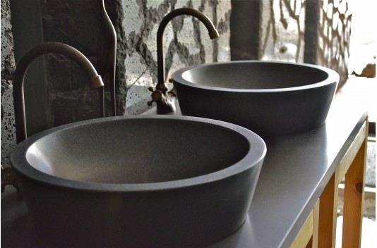 Vasque ronde pierre naturelle granit noir LEAF SHADOW Vasque ronde pierre naturelle granit noir LEAF SHADOW