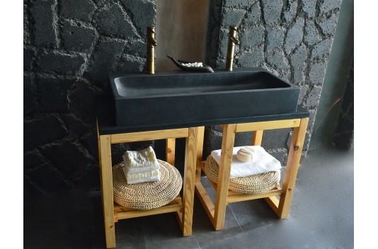 Double vasque en pierre 100x46 de granit noir véritable LOOAN SHADOW Double vasque en pierre 100x46 de granit noir véritable LOOAN SHADOW