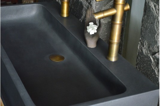 Double vasque en pierre 100x46 de granit noir véritable LOOAN SHADOW Double vasque en pierre 100x46 de granit noir véritable LOOAN SHADOW