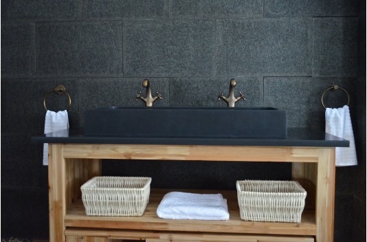 Double vasque en pierre 100x46 de granit noir véritable LOOAN SHADOW Double vasque en pierre 100x46 de granit noir véritable LOOAN SHADOW