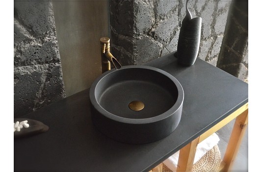 Vasque ronde pierre naturelle basalte noir RONDO DARK