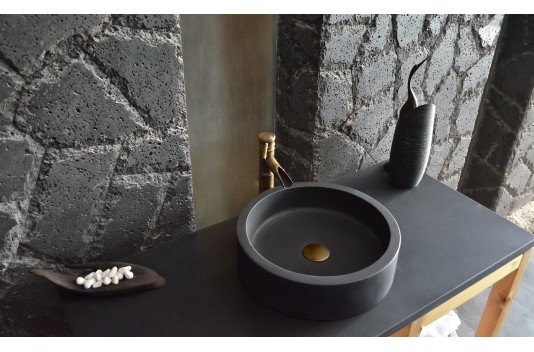 Vasque ronde pierre naturelle basalte noir RONDO DARK