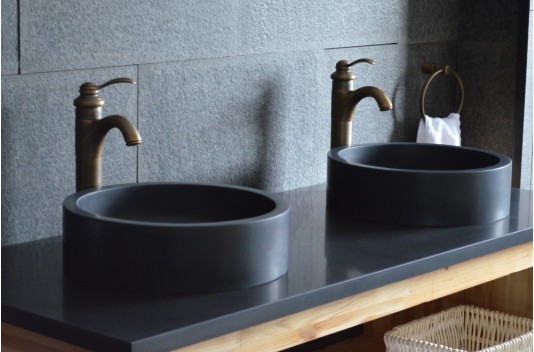 Vasque ronde pierre naturelle basalte noir RONDO DARK