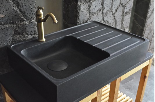 Évier de cuisine pierre 90x60 Granit Noir Luxe NORWAY SHADOW Évier de cuisine pierre 90x60 Granit Noir Luxe NORWAY SHADOW