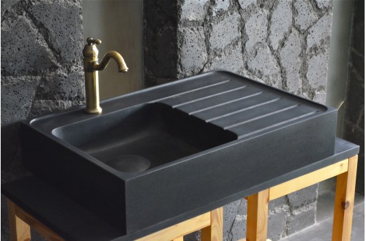 Évier de cuisine pierre 90x60 Granit Noir Luxe NORWAY SHADOW Évier de cuisine pierre 90x60 Granit Noir Luxe NORWAY SHADOW