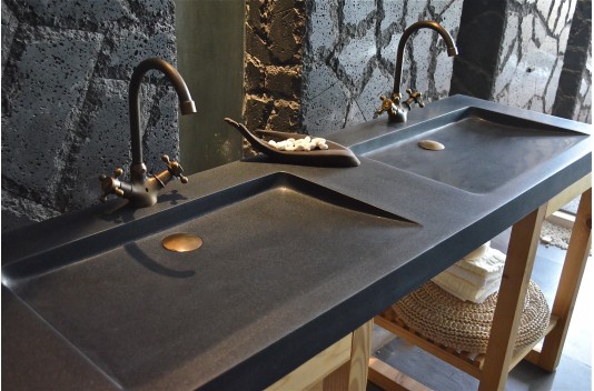 Double vasque en granit véritable taillé dans la masse160x50 FOLEGE SHADOW Double vasque en granit véritable taillé dans la masse160x50 FOLEGE SHADOW