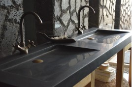 Double vasque en pierre 160x50 granit noir Luxe FOLEGE SHADOW