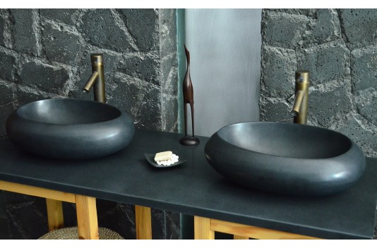 Vasque à poser en pierre naturelle granit noir véritable luxe COCOON SHADOW