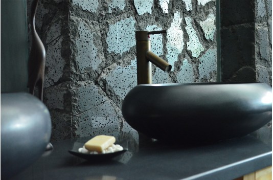 Vasque à poser en pierre naturelle granit noir véritable luxe COCOON SHADOW