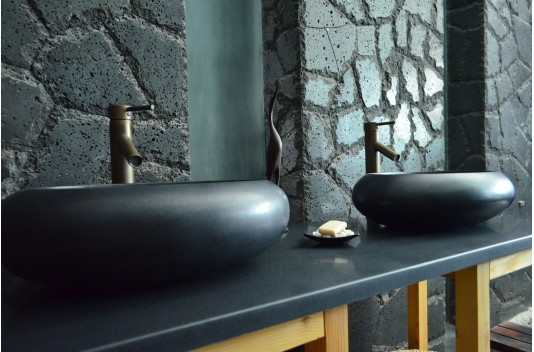 Vasque à poser en pierre naturelle granit noir véritable luxe COCOON SHADOW