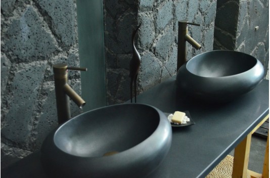 Vasque à poser en pierre naturelle granit noir véritable luxe COCOON SHADOW