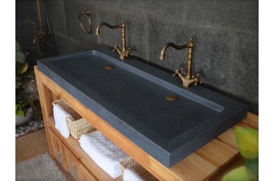 Double vasque en granit gris pierre véritable 120x50 YATE Double vasque en granit gris pierre véritable 120x50 YATE