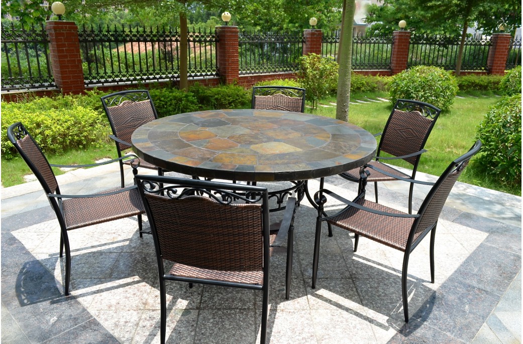 125-160 Table de jardin ronde en mosaïque d\'ardoise - OCEANE 125-160 Table de jardin ronde en mosaïque d\'ardoise - OCEANE
