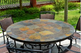 Table de jardin ronde mosaique d'ardoise 125-160 OCEANE