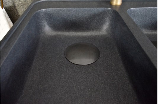 Évier de cuisine pierre Granit noir véritable 2 bacs + égouttoir 120x60 BESSO SHADOW Évier de cuisine pierre Granit noir véritable 2 bacs + égouttoir 120x60 BESSO SHADOW