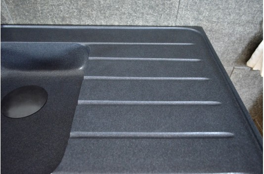 Évier de cuisine pierre Granit noir véritable 2 bacs + égouttoir 120x60 BESSO SHADOW Évier de cuisine pierre Granit noir véritable 2 bacs + égouttoir 120x60 BESSO SHADOW