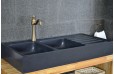 Évier de cuisine pierre Granit noir véritable 2 bacs + égouttoir 120x60 BESSO SHADOW