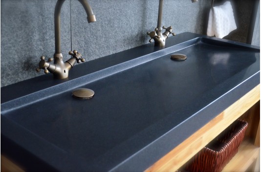 Double vasque en pierre 120x50 Granit Noir véritable YATE SHADOW
